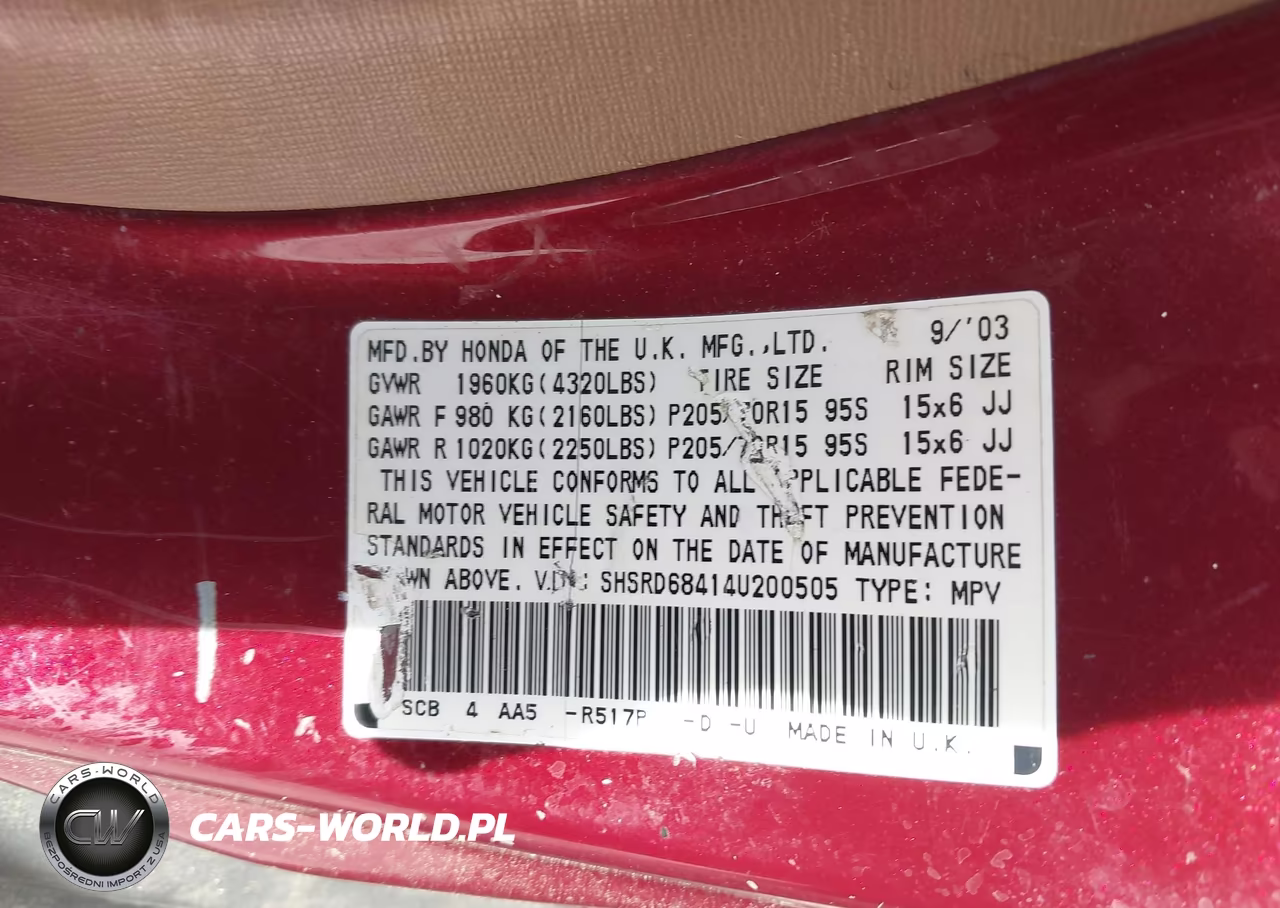2004 Honda Cr-V Lx VIN:SHSRD68414U200505 - 9