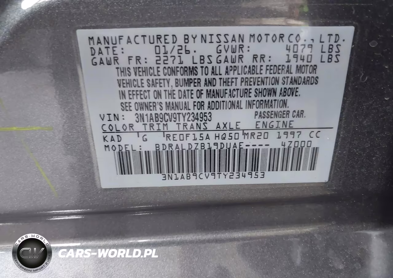 2026 Nissan Sentra Sv VIN:3N1AB9CV9TY234953 - 9