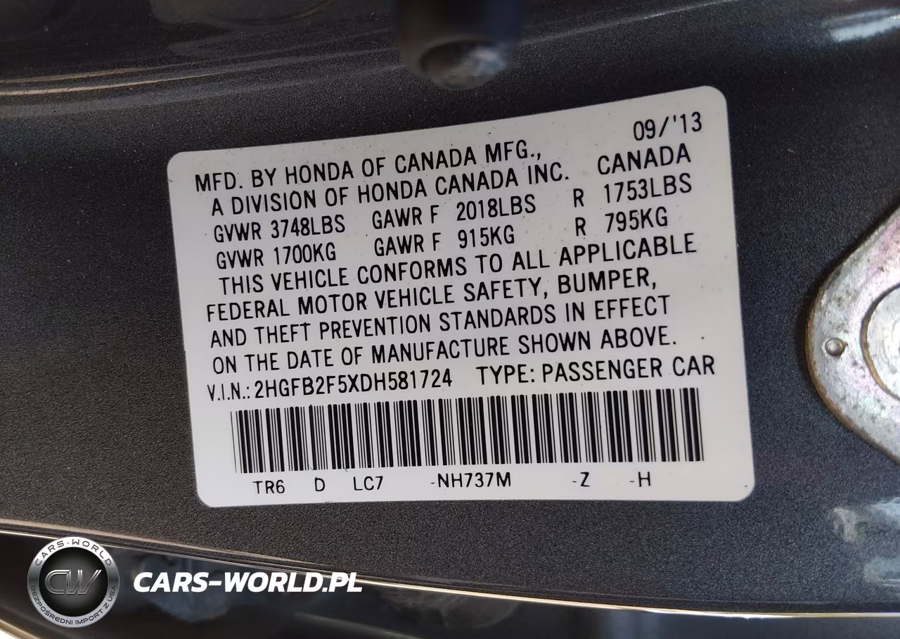 2013 Honda Civic Lx VIN:2HGFB2F5XDH581724 - 9