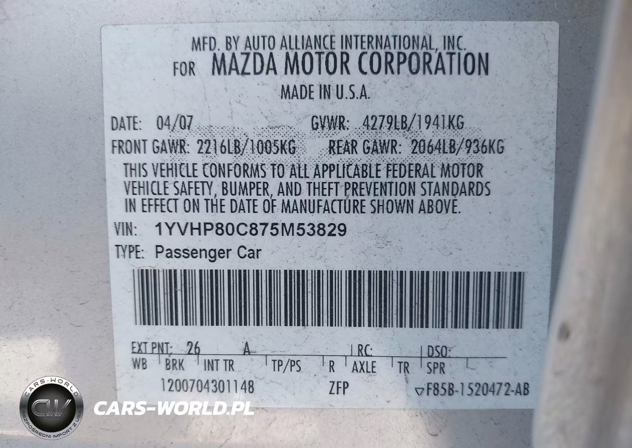 2007 Mazda Mazda6 I Sport Ve VIN:1YVHP80C875M53829 - 9