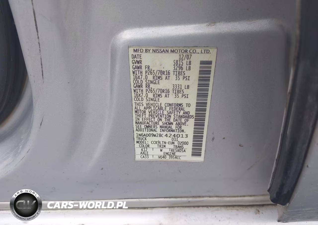 2008 Nissan Frontier Se VIN:1N6AD09W28C424013 - 9
