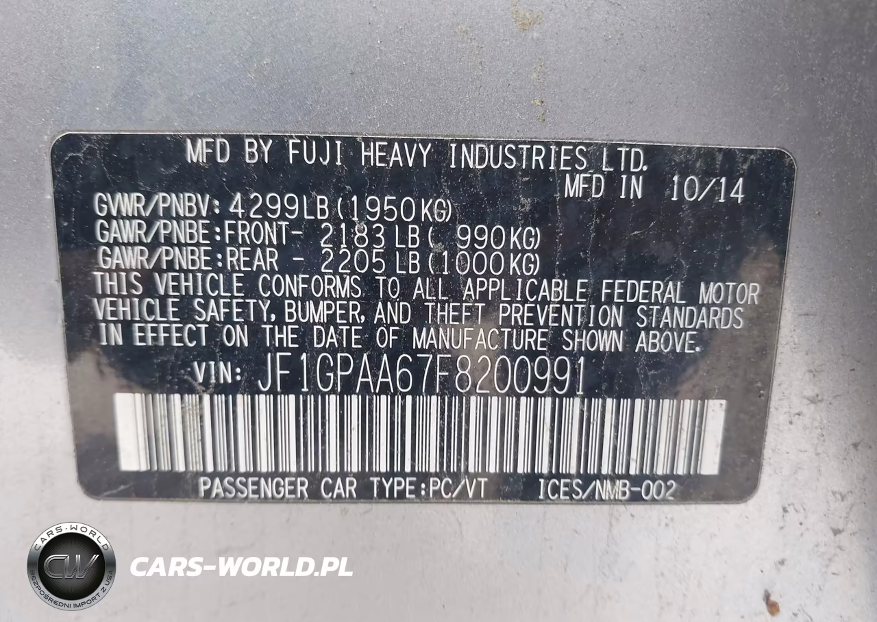 2015 Subaru Impreza 2.0I VIN:JF1GPAA67F8200991 - 9