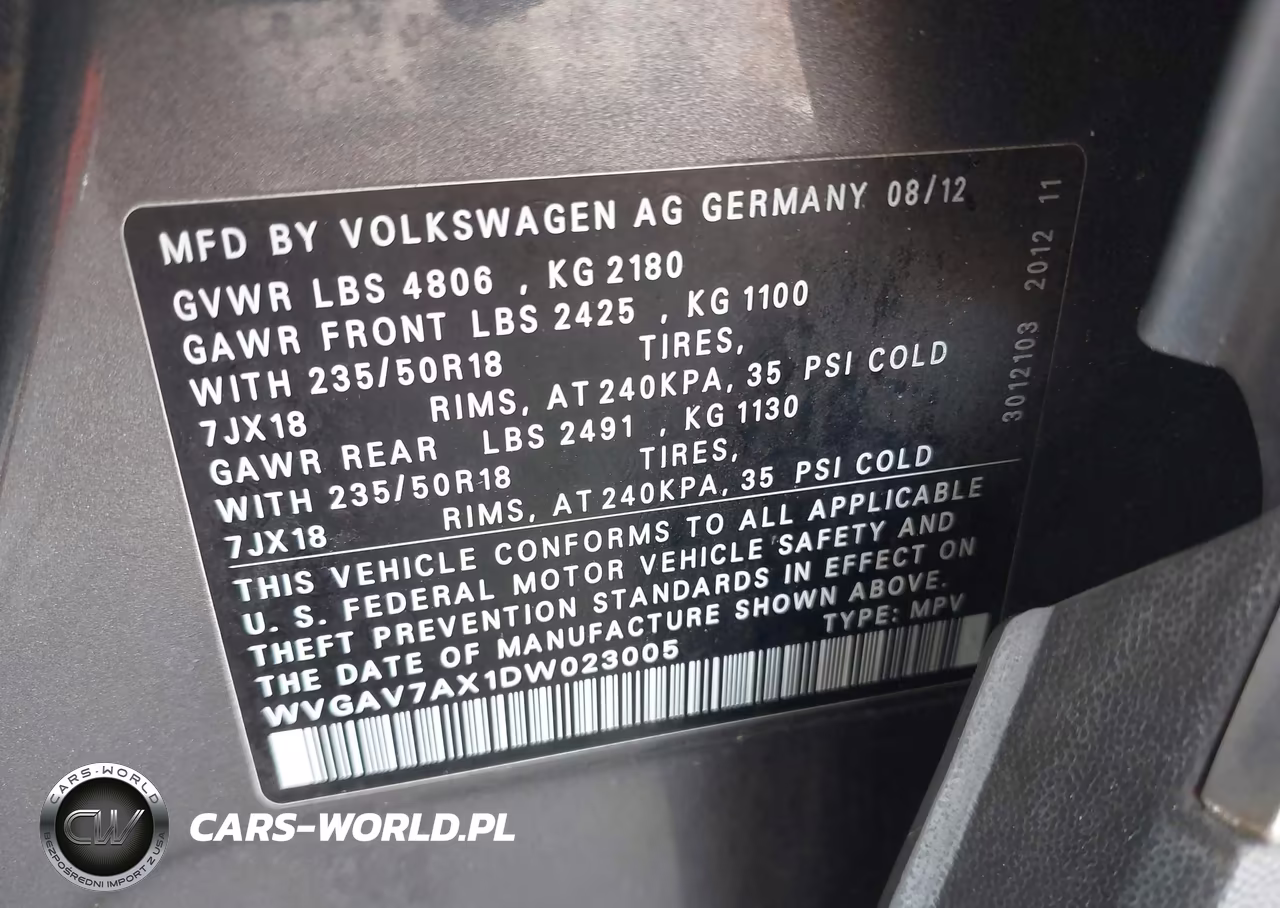 2013 Volkswagen Tiguan Se VIN:WVGAV7AX1DW023005 - 9