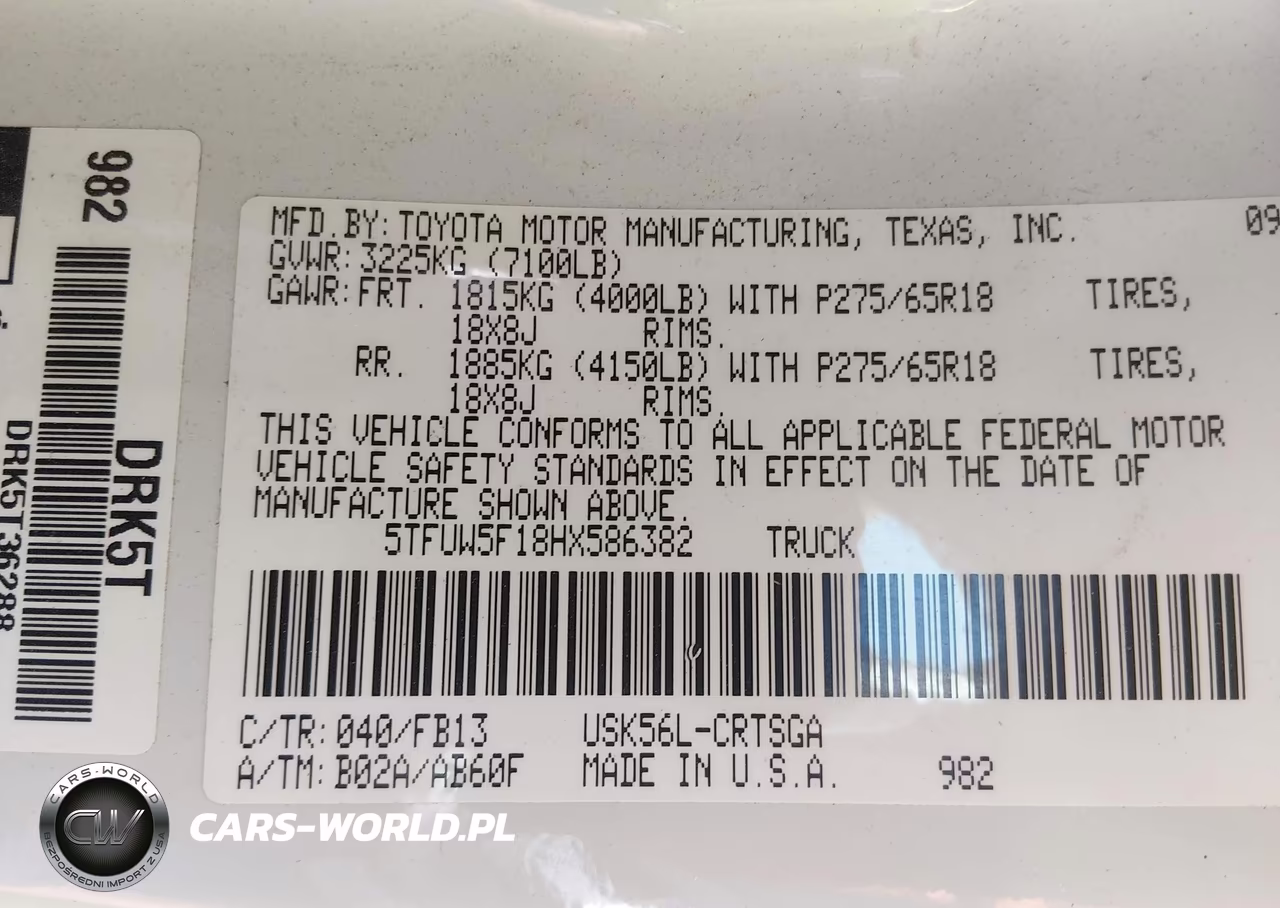 2017 Toyota Tundra Sr5 5.7L V8 VIN:5TFUW5F18HX586382 - 9
