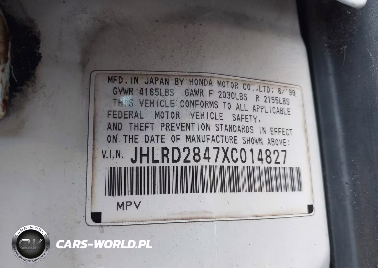 1999 Honda Cr-V Lx VIN:JHLRD2847XC014827 - 9