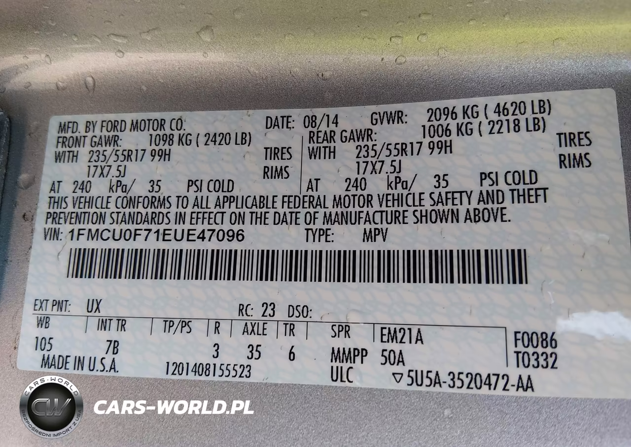 2014 Ford Escape S VIN:1FMCU0F71EUE47096 - 9