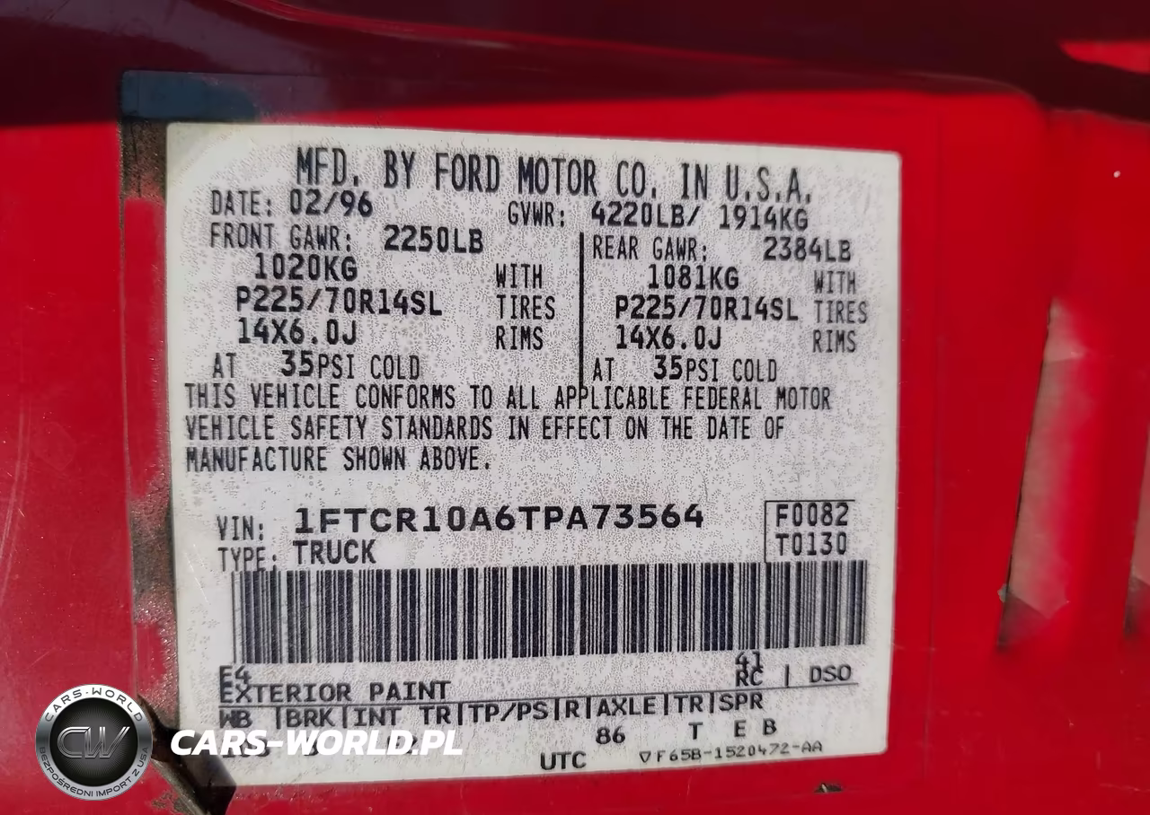 1996 Ford Ranger VIN:1FTCR10A6TPA73564 - 9
