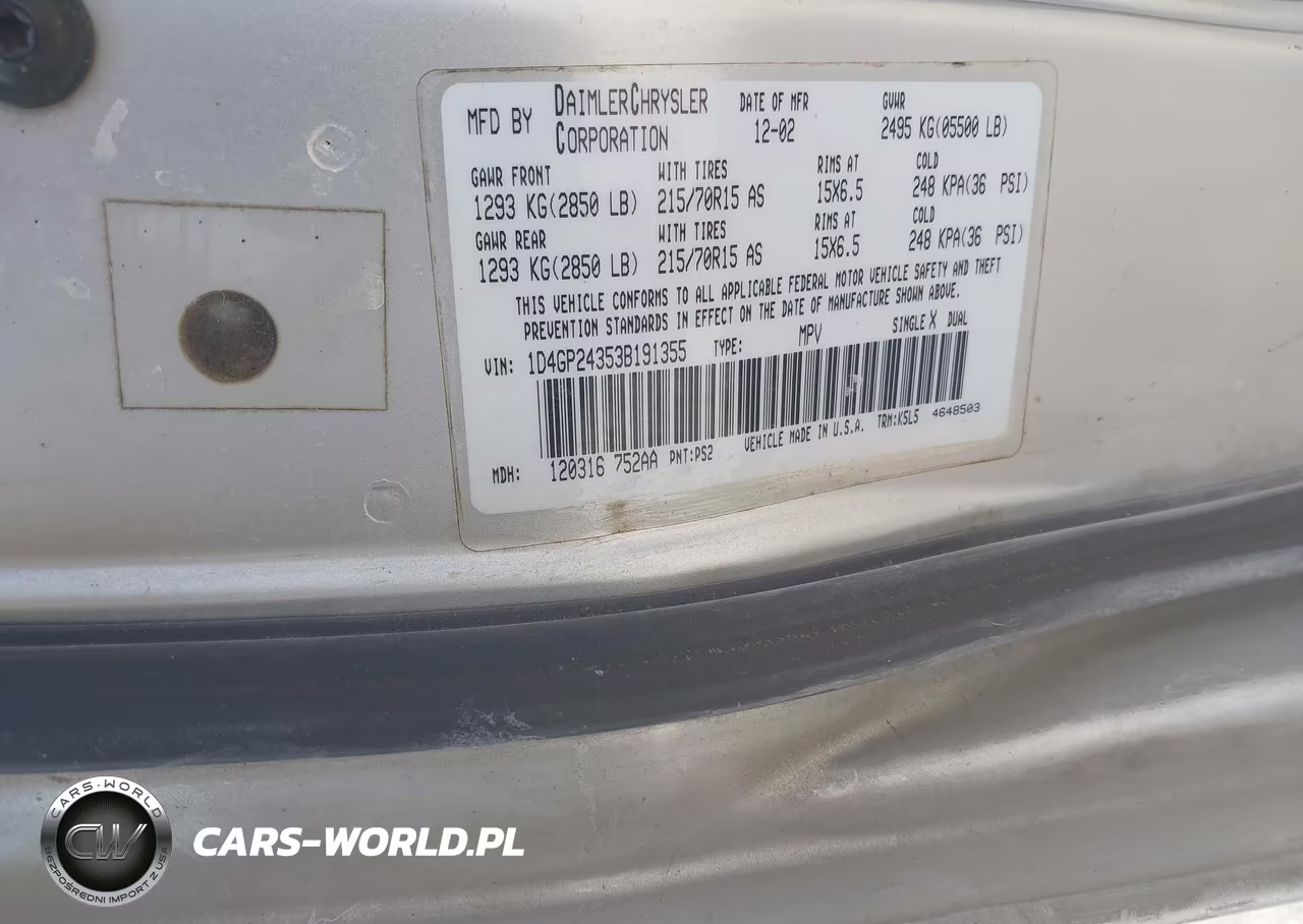 2003 Dodge Grand Caravan Se VIN:1D4GP24353B191355 - 9