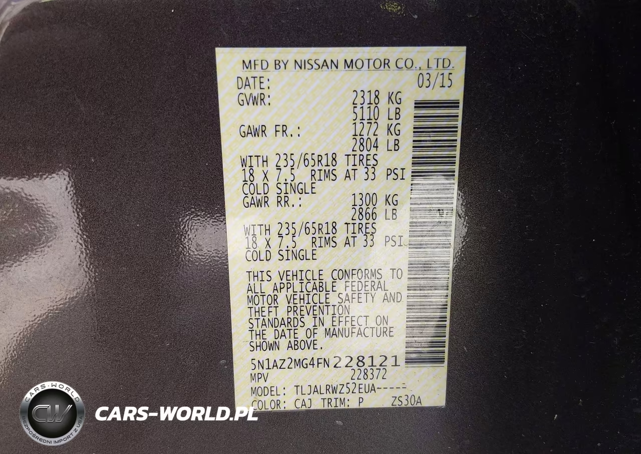 2015 NISSAN MURANO SL VIN:5N1AZ2MG4FN228121 - 9
