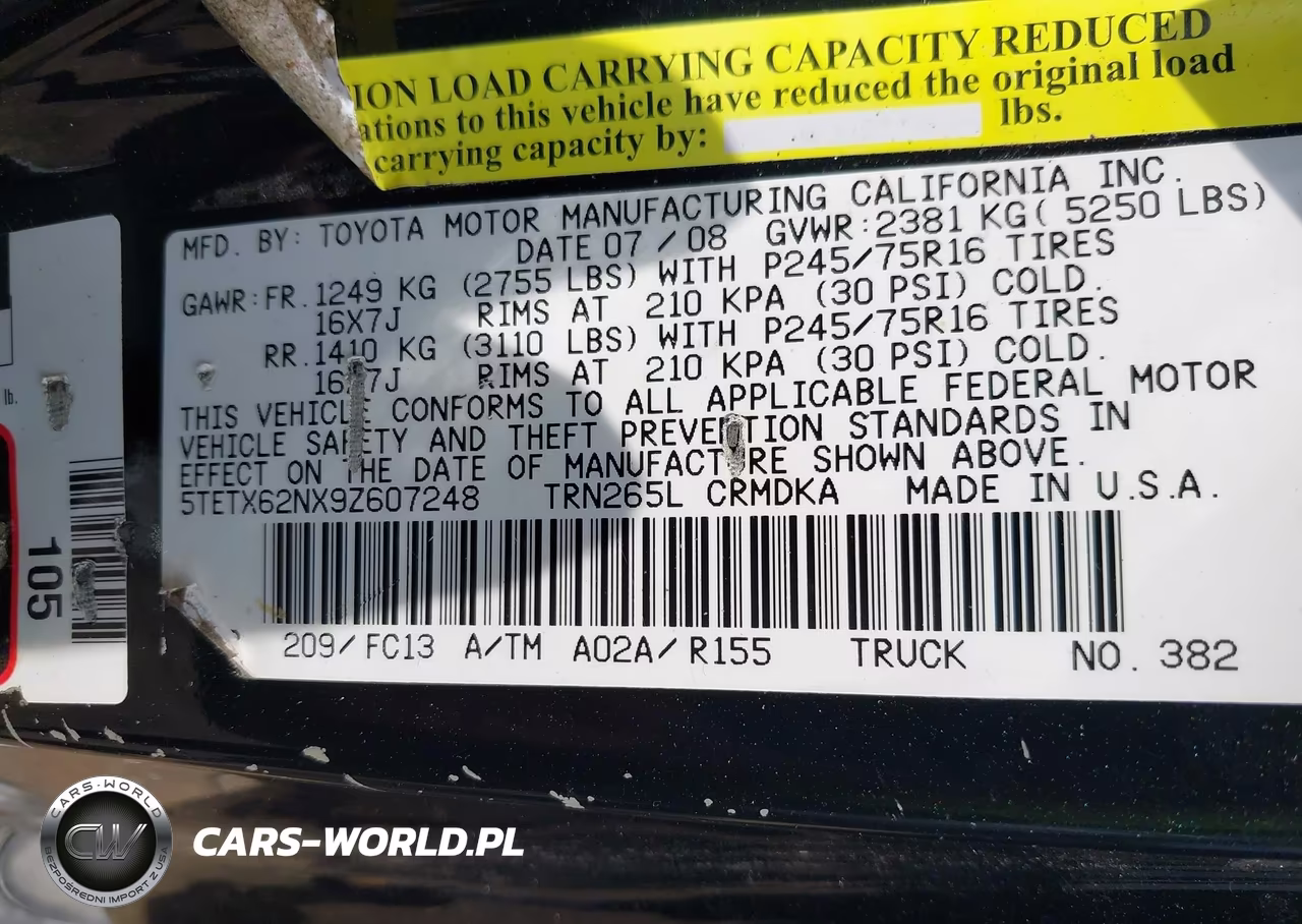 2009 Toyota Tacoma Prerunner VIN:5TETX62NX9Z607248 - 9