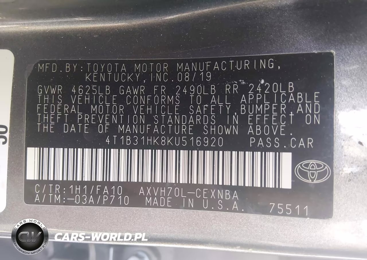 2019 Toyota Camry Hybrid Le VIN:4T1B31HK8KU516920 - 9