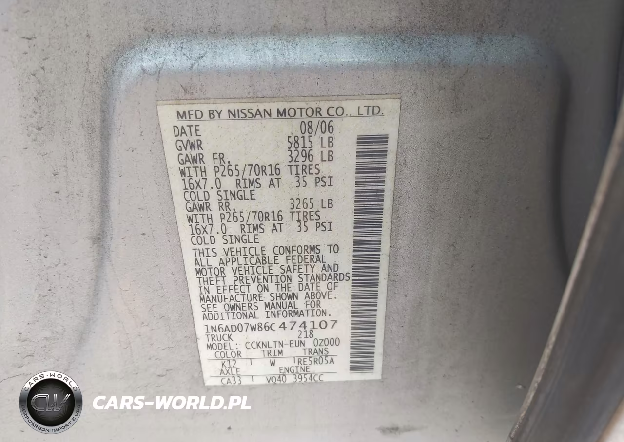 2006 Nissan Frontier Se VIN:1N6AD07W86C474107 - 9