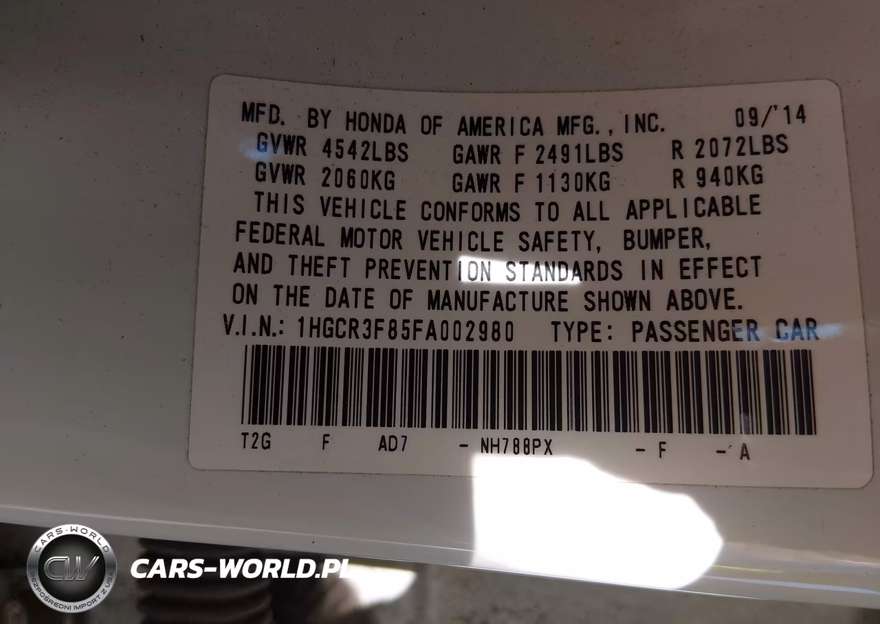 2015 Honda Accord Ex-L V-6 VIN:1HGCR3F85FA002980 - 9