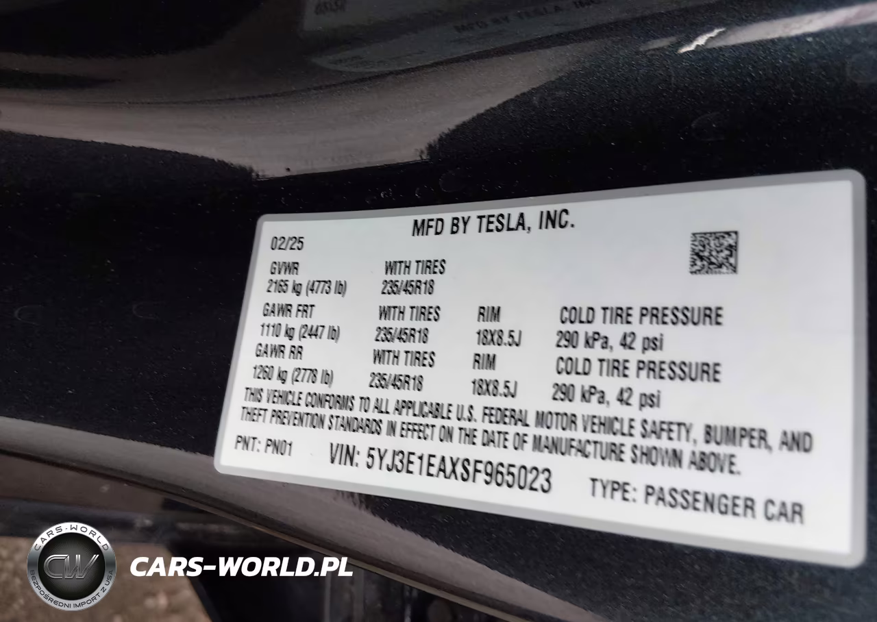 2025 Tesla Model 3 Long Range Rear-Wheel Drive-Standard Rear-Wheel Drive VIN:5YJ3E1EAXSF965023 - 9