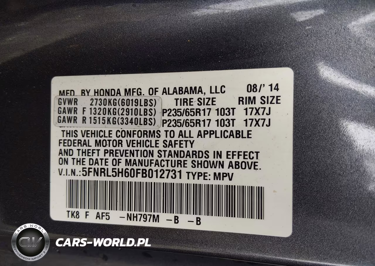 2015 Honda Odyssey Ex-L VIN:5FNRL5H60FB012731 - 9