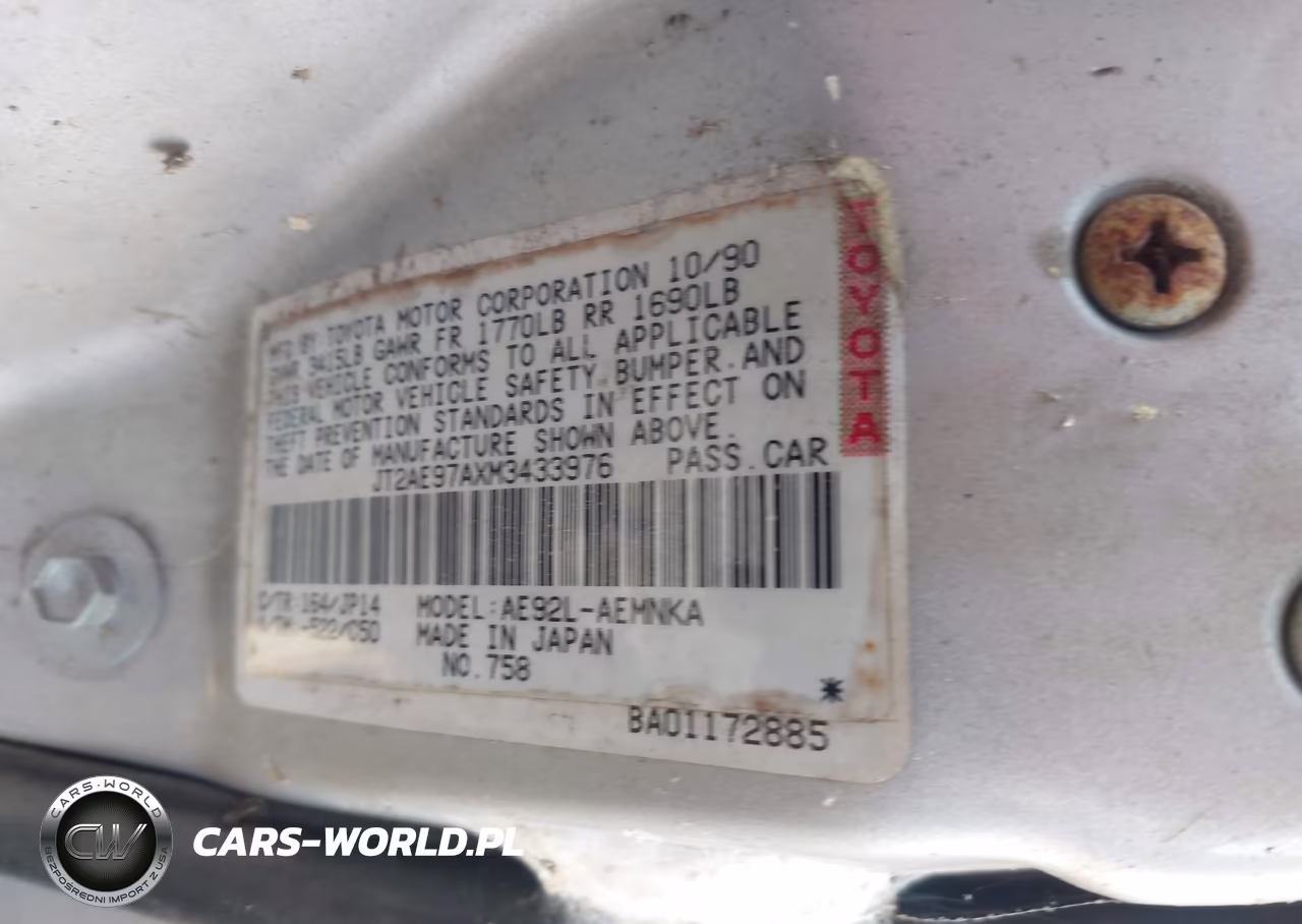 1991 Toyota Corolla Le VIN:JT2AE97AXM3433976 - 9