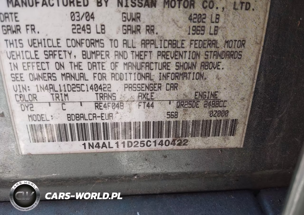 2005 Nissan Altima 2.5 S VIN:1N4AL11D25C140422 - 9