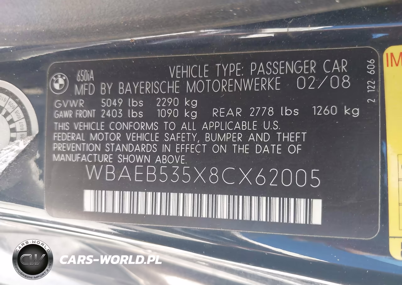 2008 BMW 650I VIN:WBAEB535X8CX62005 - 9