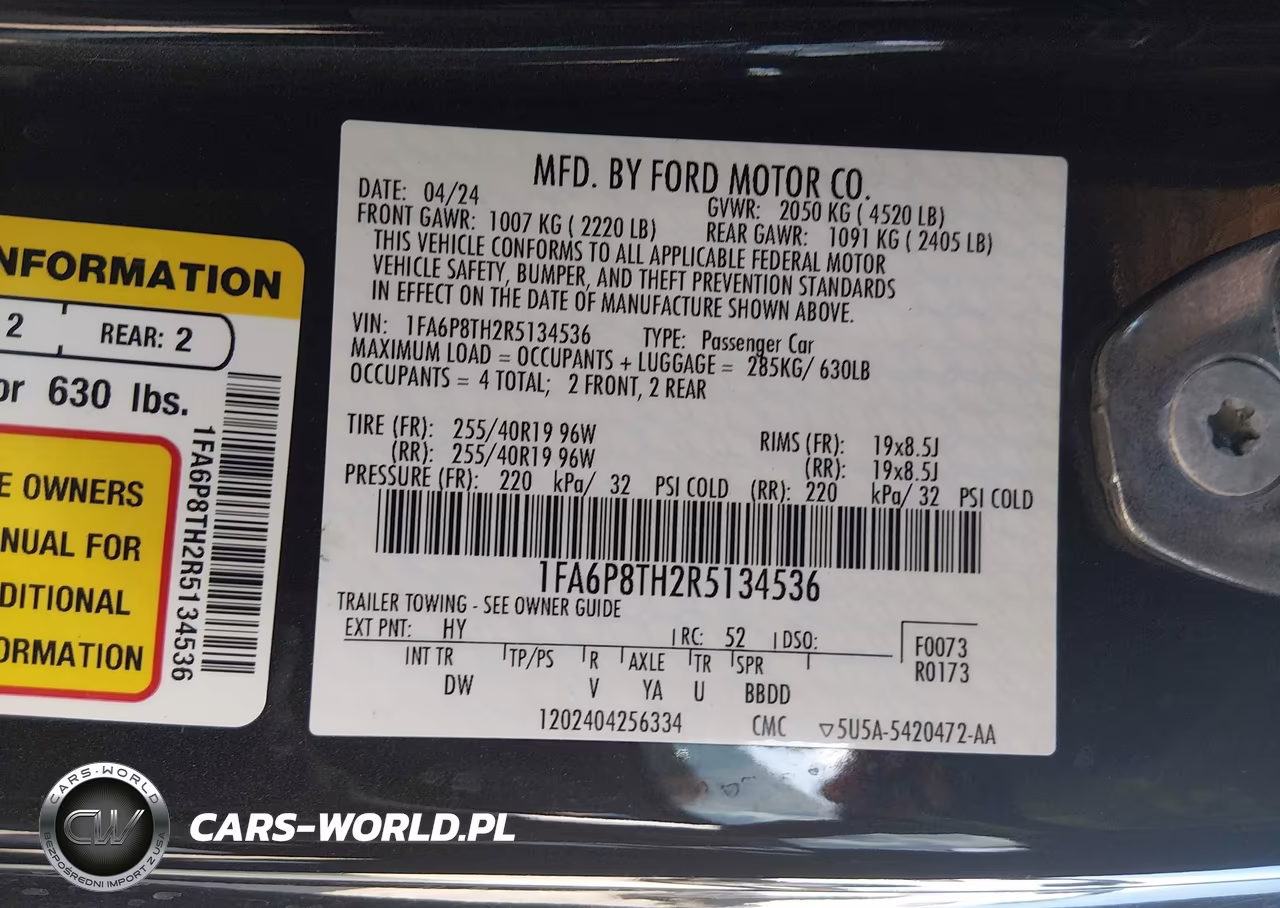 2024 Ford Mustang Ecoboost Fastback VIN:1FA6P8TH2R5134536 - 9