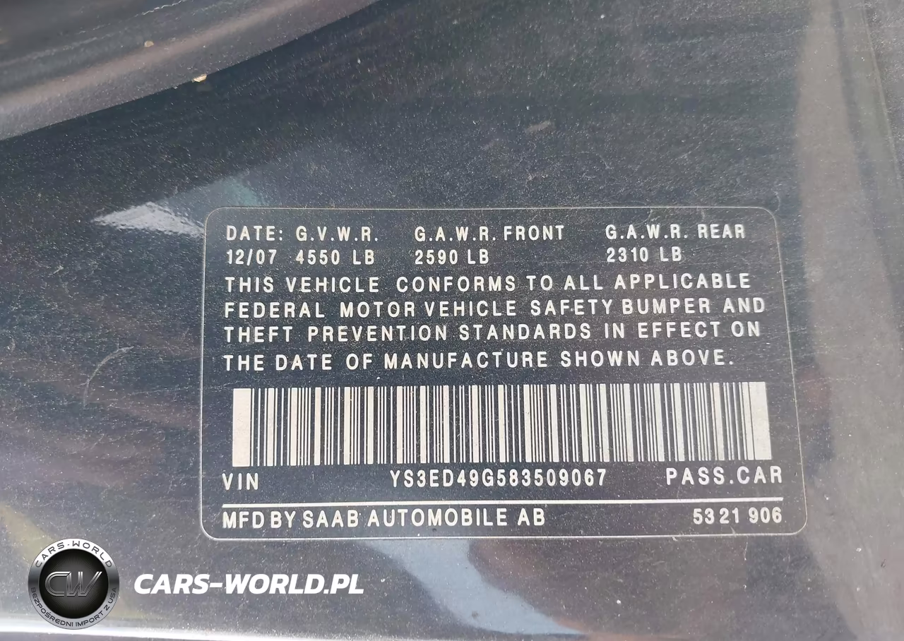 2008 Saab 9-5 2.3T VIN:YS3ED49G583509067 - 9