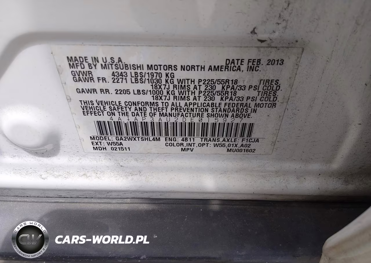 2013 Mitsubishi Outlander Sport Es VIN:4A4AP3AU2DE015927 - 9