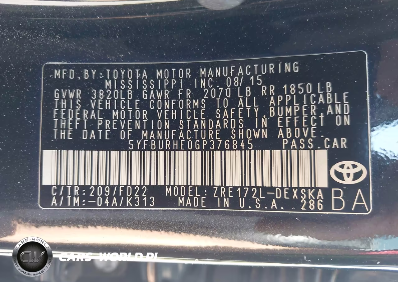 2016 Toyota Corolla S Plus VIN:5YFBURHE0GP376845 - 9