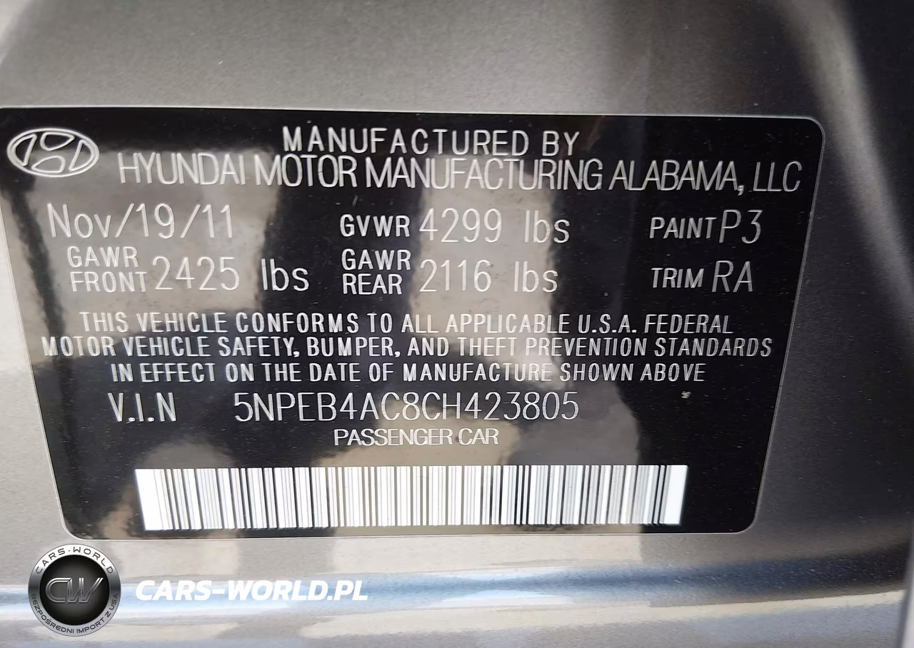 2012 Hyundai Sonata Gls VIN:5NPEB4AC8CH423805 - 9