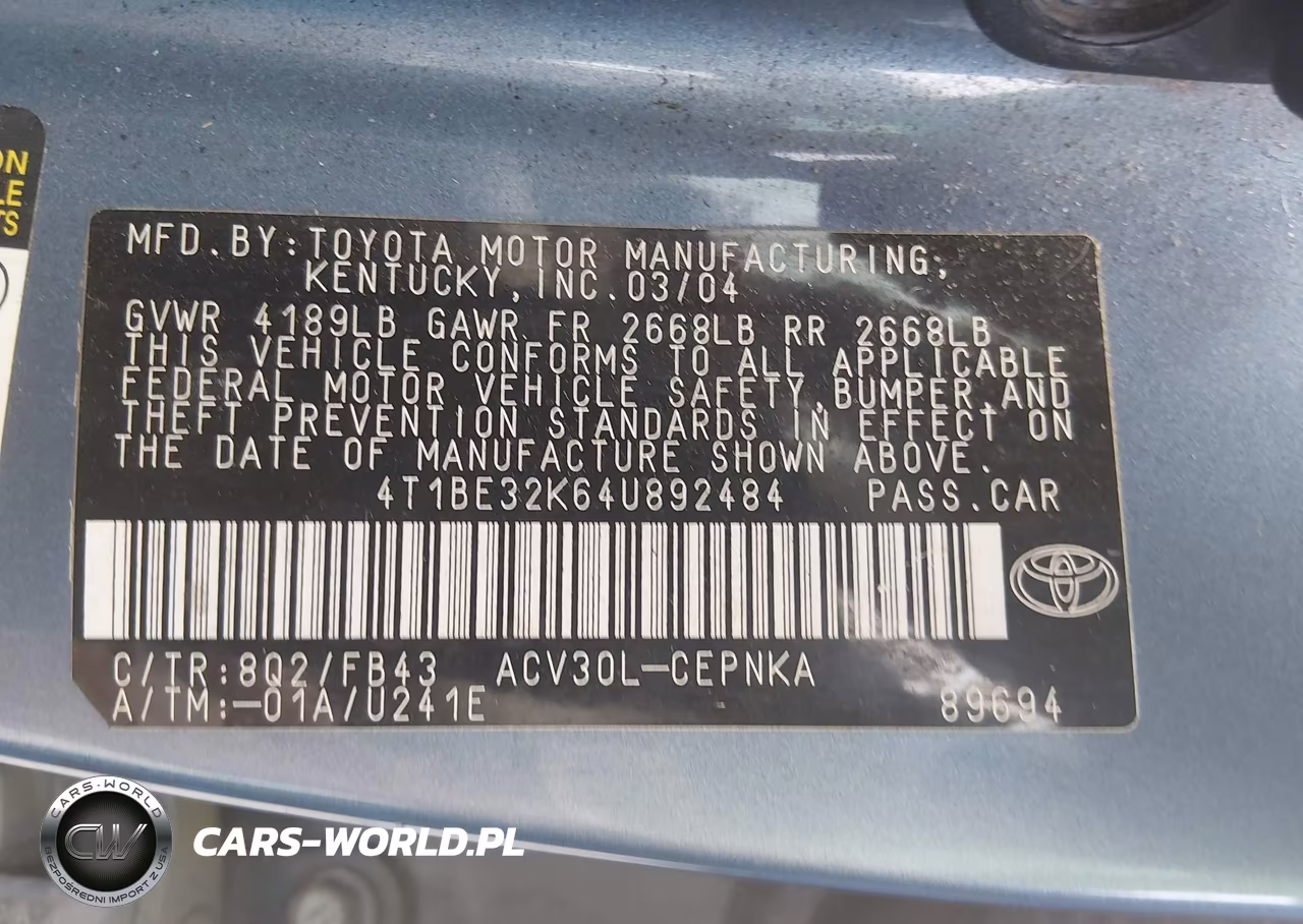 2004 Toyota Camry Le VIN:4T1BE32K64U892484 - 9