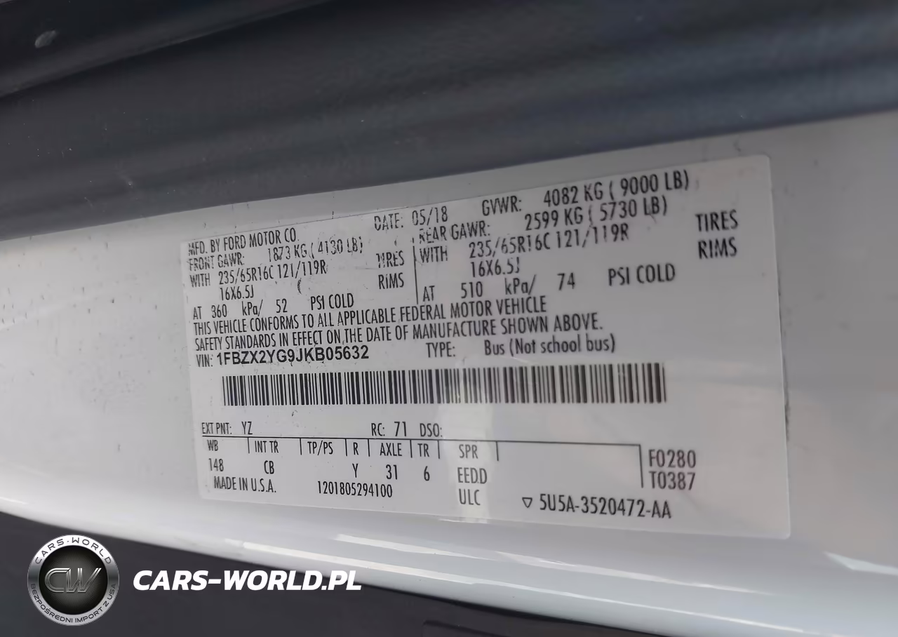 2018 Ford Transit-350 Xlt VIN:1FBZX2YG9JKB05632 - 9