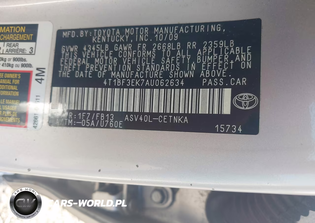 2010 Toyota Camry Le VIN:4T1BF3EK7AU062634 - 9