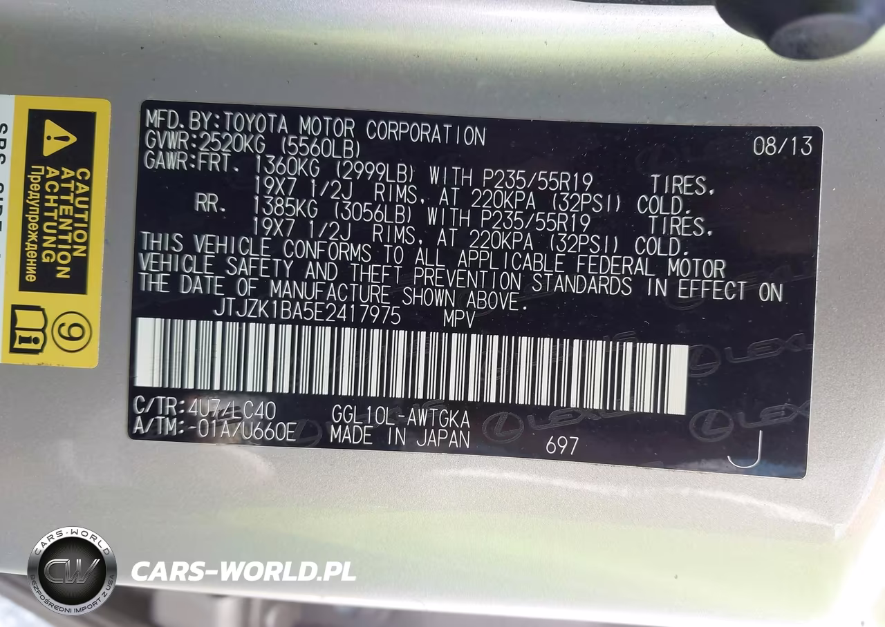 2014 Lexus Rx 350 VIN:JTJZK1BA5E2417975 - 9