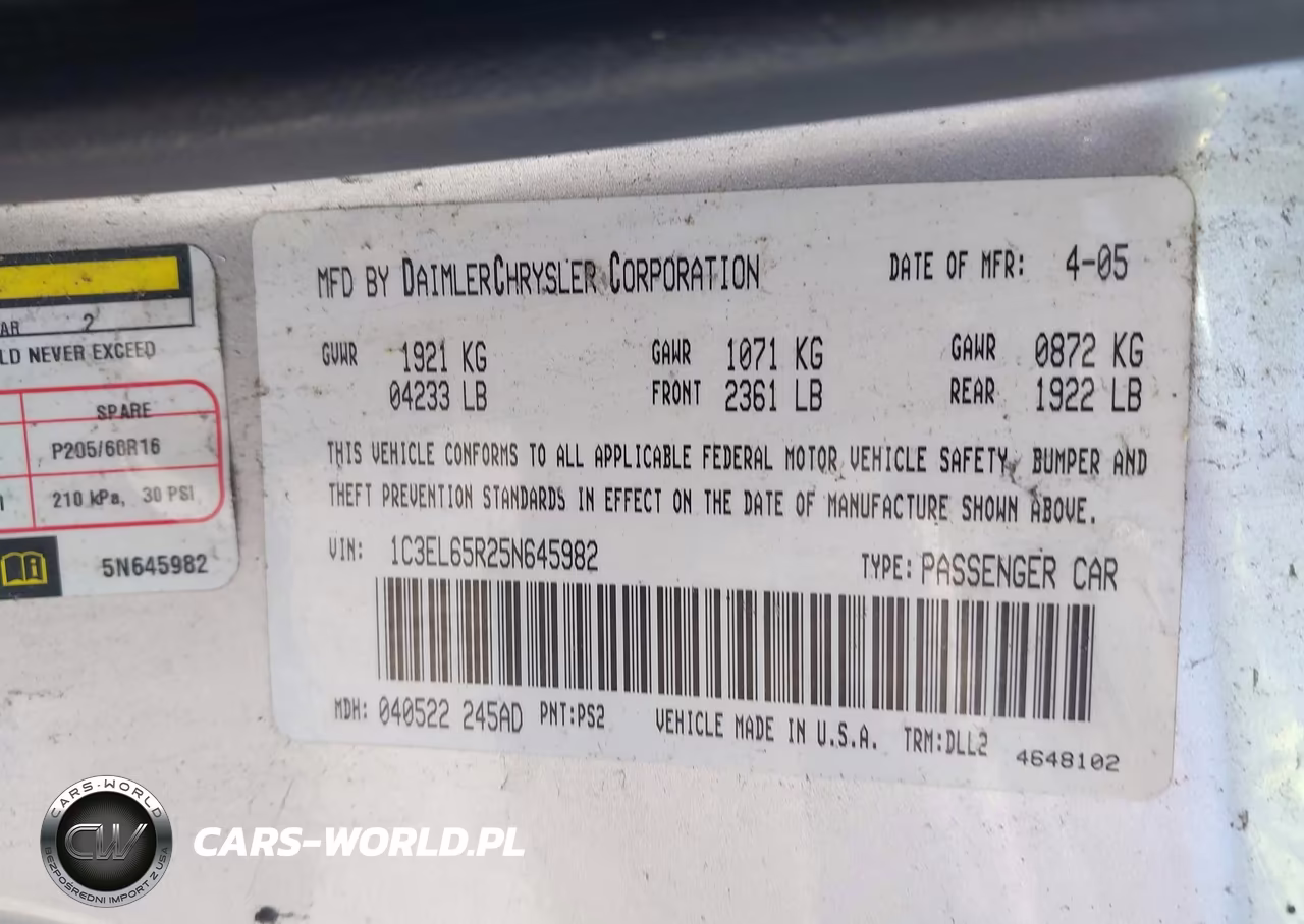 2005 Chrysler Sebring Limited VIN:1C3EL65R25N645982 - 9