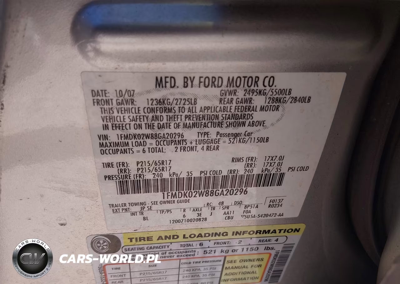2008 Ford Taurus X Sel VIN:1FMDK02W88GA20296 - 9