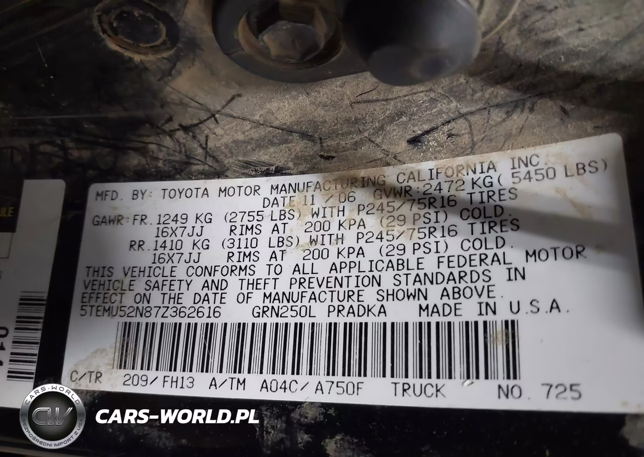 2007 Toyota Tacoma Base V6 VIN:5TEMU52N87Z362616 - 9