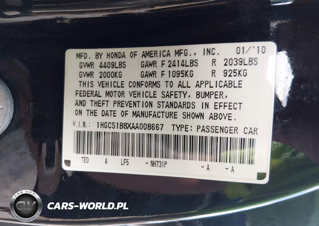 2010 Honda Accord 2.4 Ex-L VIN:1HGCS1B8XAA008667 - 9