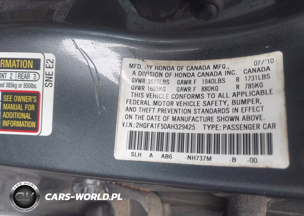 2010 Honda Civic Lx VIN:2HGFA1F50AH329425 - 9