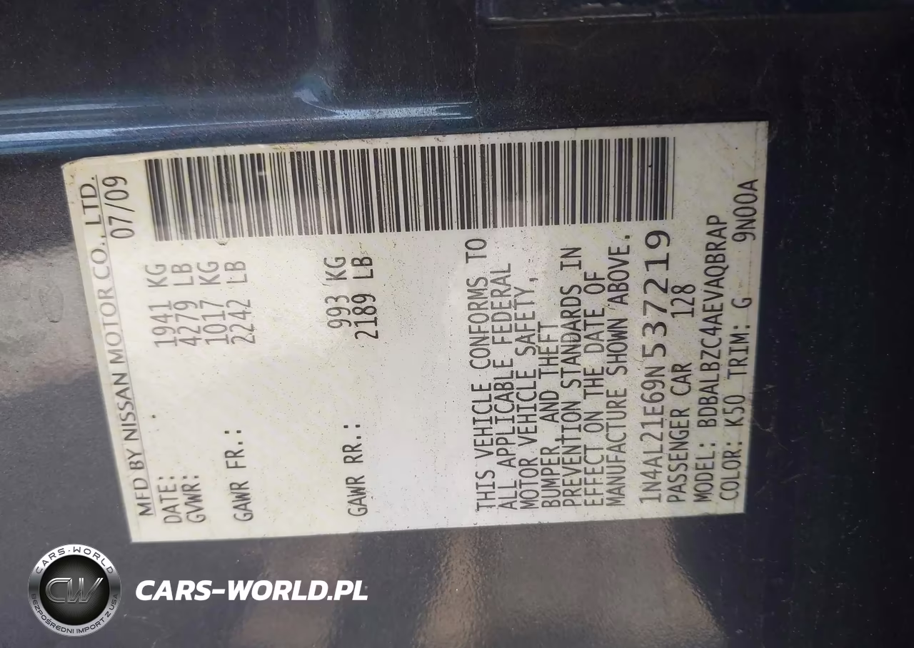 2009 Nissan Altima 2.5 S VIN:1N4AL21E69N537219 - 9