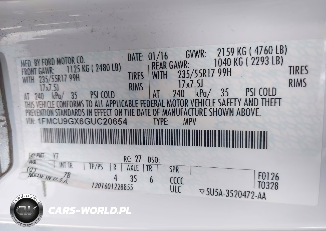 2016 Ford Escape Se VIN:1FMCU9GX6GUC20654 - 9