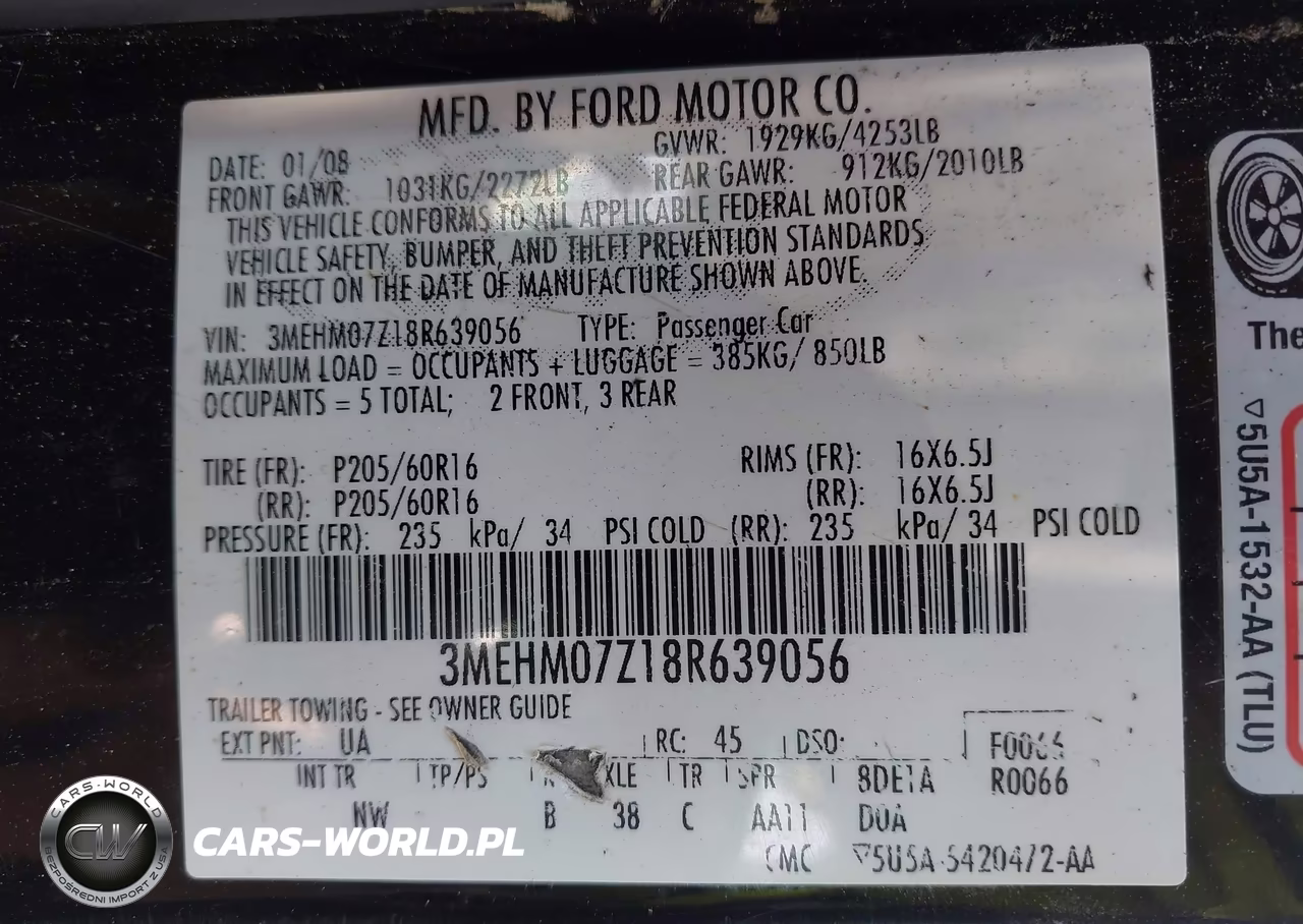 2008 Mercury Milan I4 VIN:3MEHM07Z18R639056 - 9