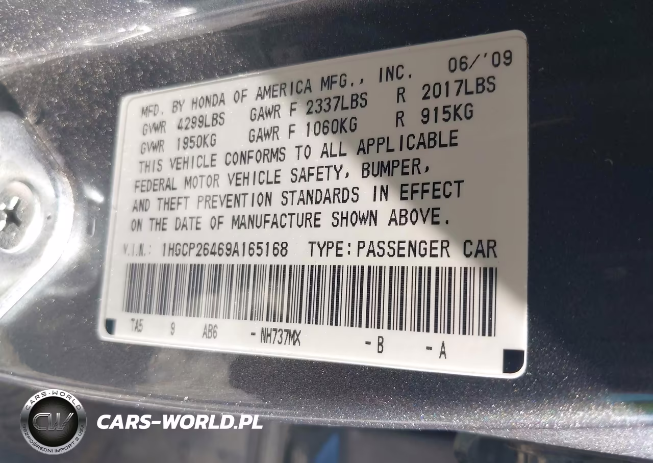 2009 Honda Accord 2.4 Lx-P VIN:1HGCP26469A165168 - 9