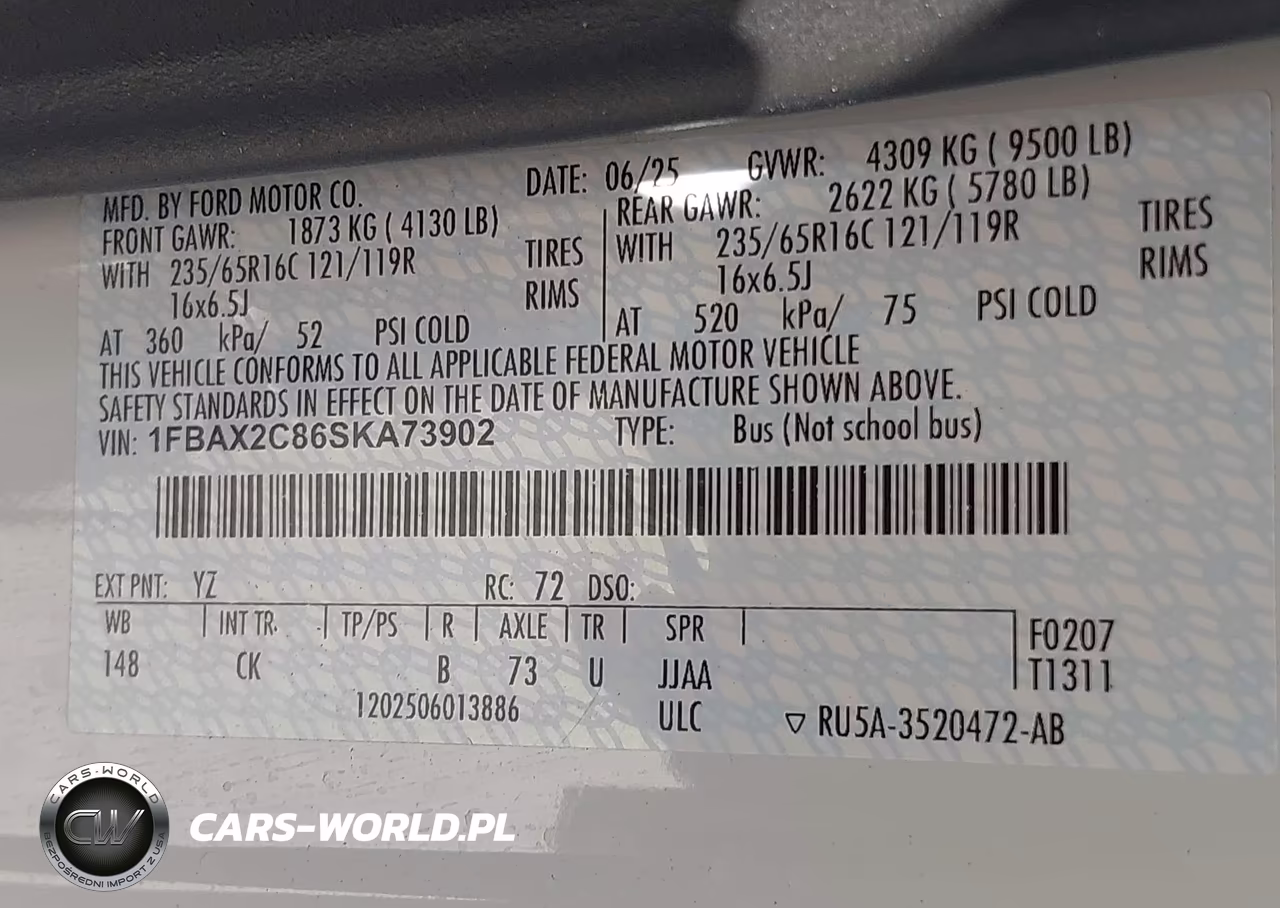 2025 Ford Transit-350 Passenger Van Xlt VIN:1FBAX2C86SKA73902 - 9