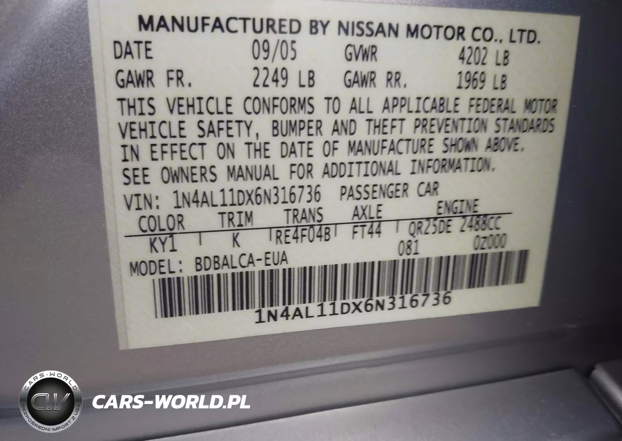 2006 Nissan Altima 2.5 S VIN:1N4AL11DX6N316736 - 9