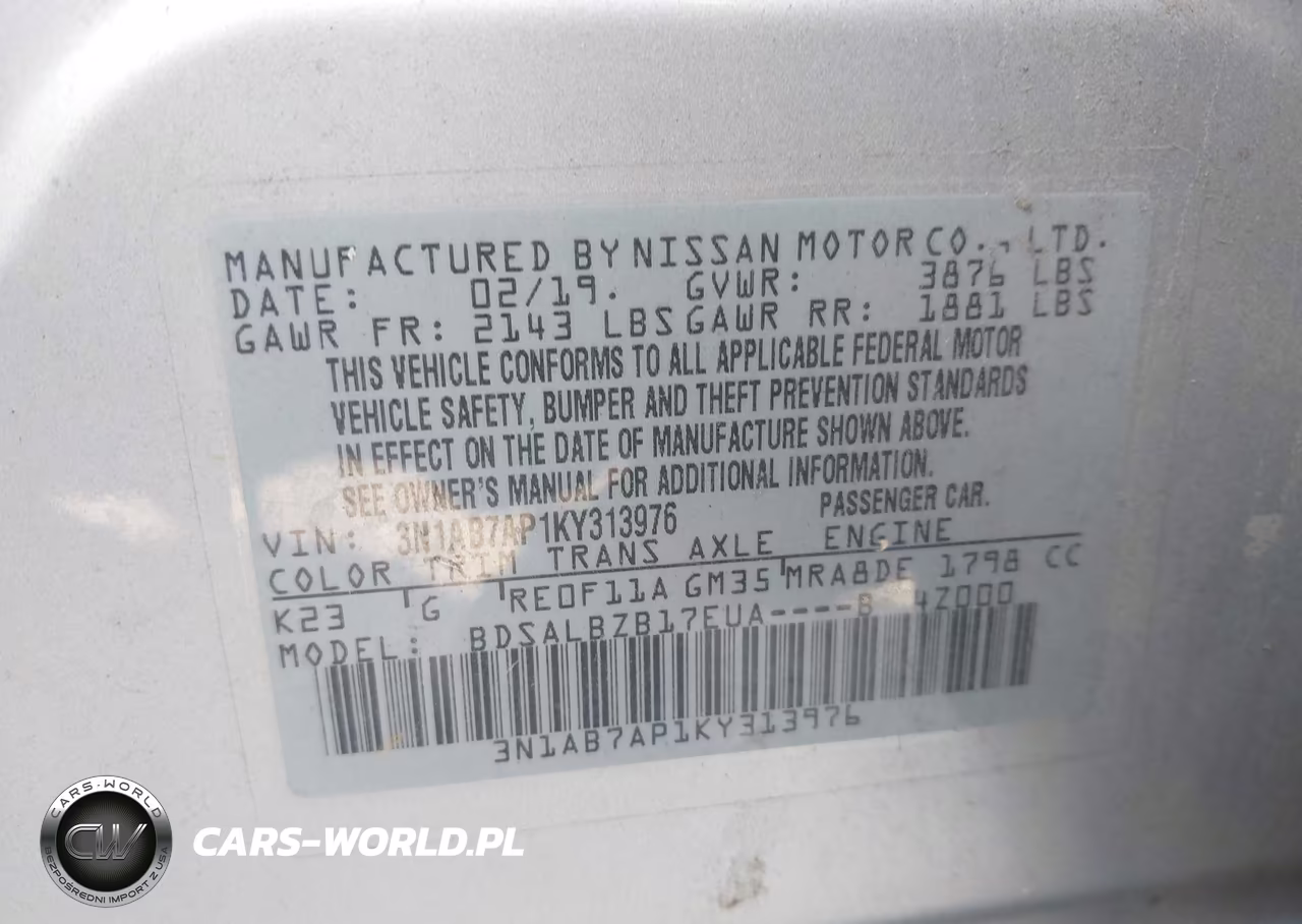 2019 Nissan Sentra S VIN:3N1AB7AP1KY313976 - 9