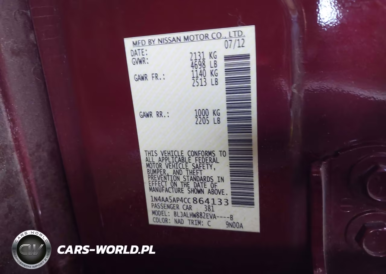 2012 Nissan Maxima 3.5 Sv VIN:1N4AA5AP4CC864133 - 9