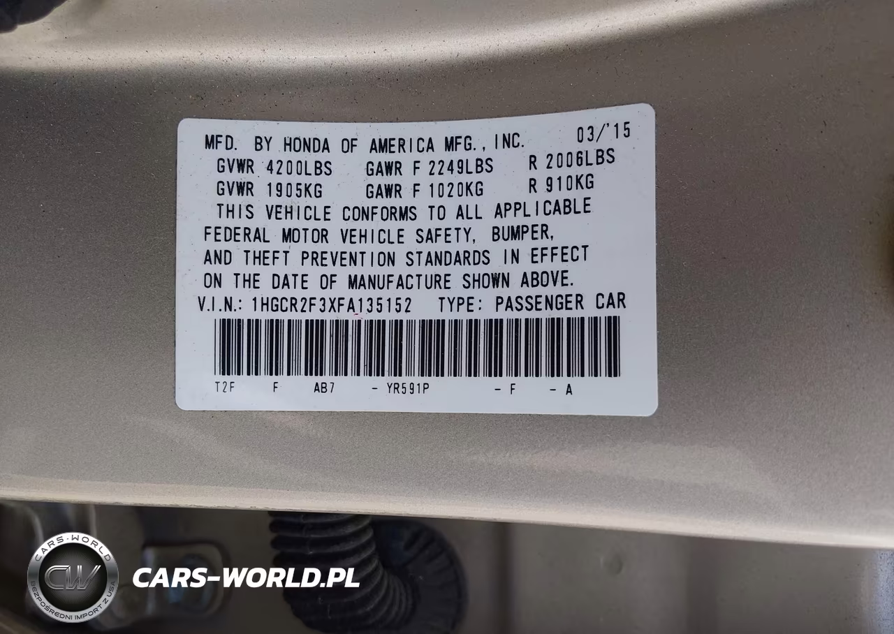 2015 Honda Accord Lx VIN:1HGCR2F3XFA135152 - 9