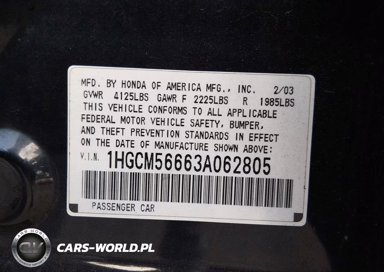 2003 Honda Accord 2.4 Ex VIN:1HGCM56663A062805 - 9