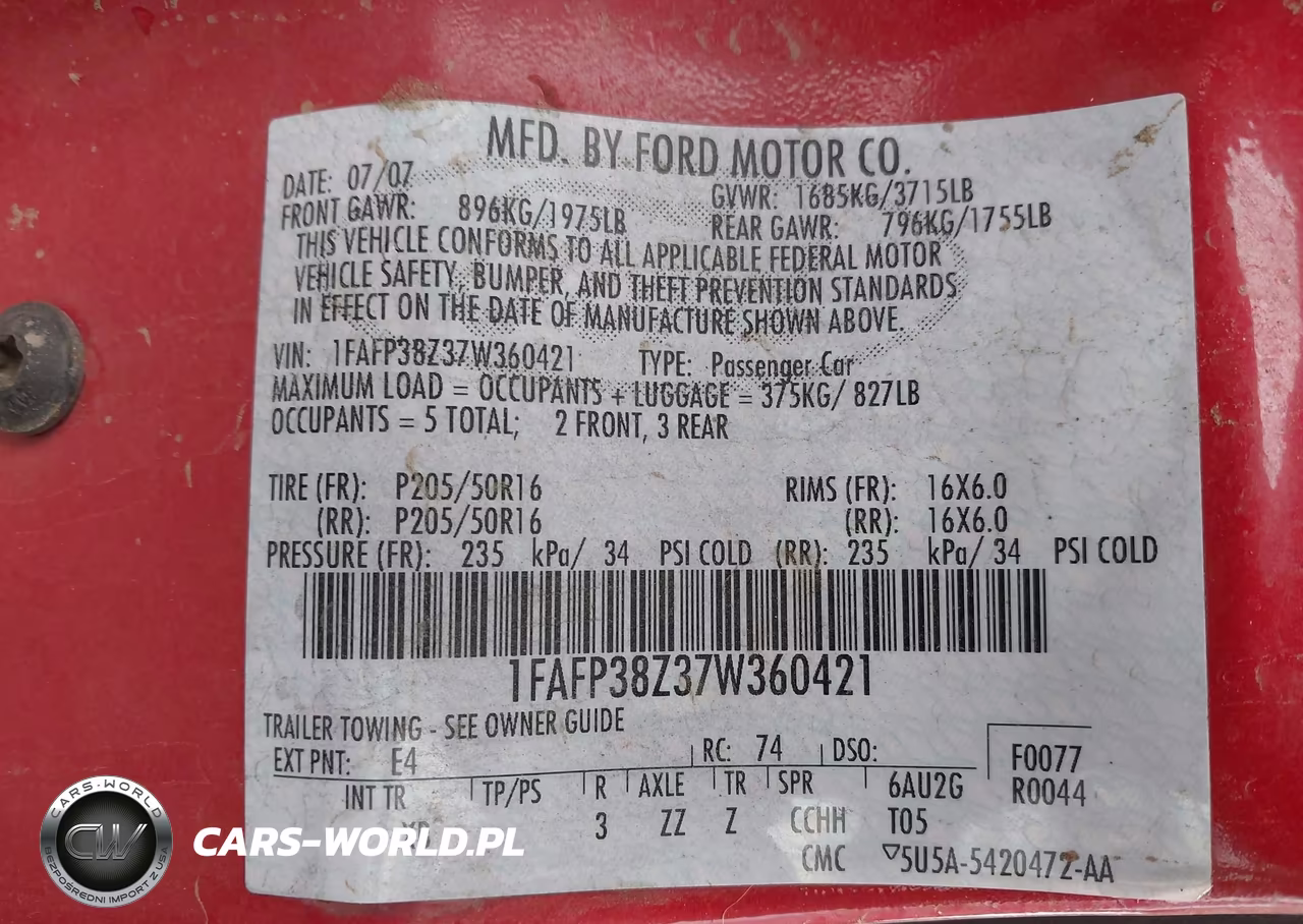 2007 Ford Focus St VIN:1FAFP38Z37W360421 - 9