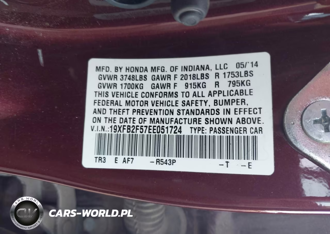 2014 Honda Civic Lx VIN:19XFB2F57EE051724 - 9