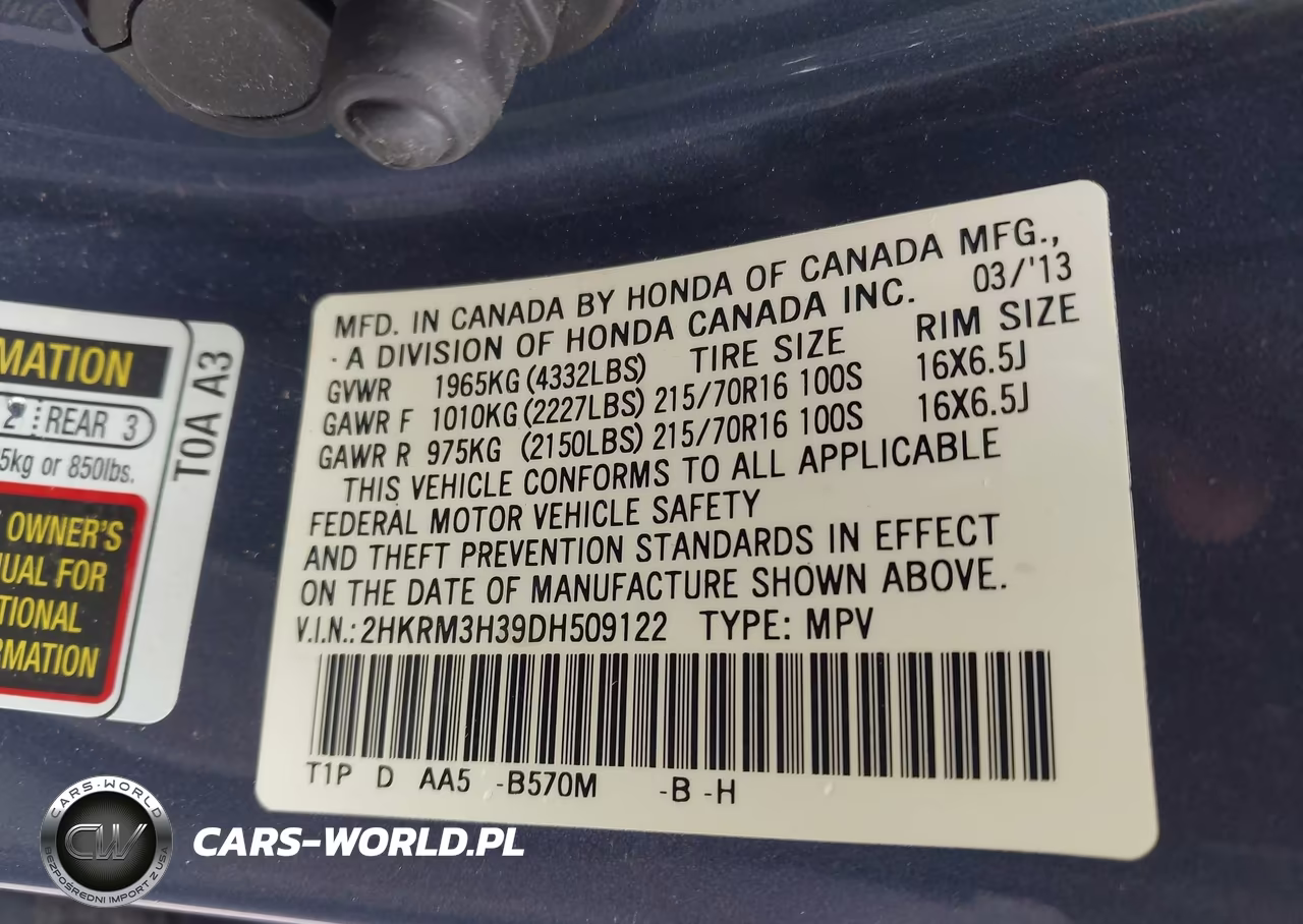 2013 Honda Cr-V Lx VIN:2HKRM3H39DH509122 - 9