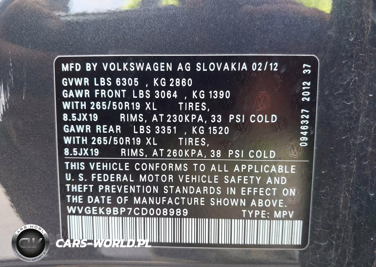 2012 Volkswagen Touareg Tdi Lux VIN:WVGEK9BP7CD008989 - 9